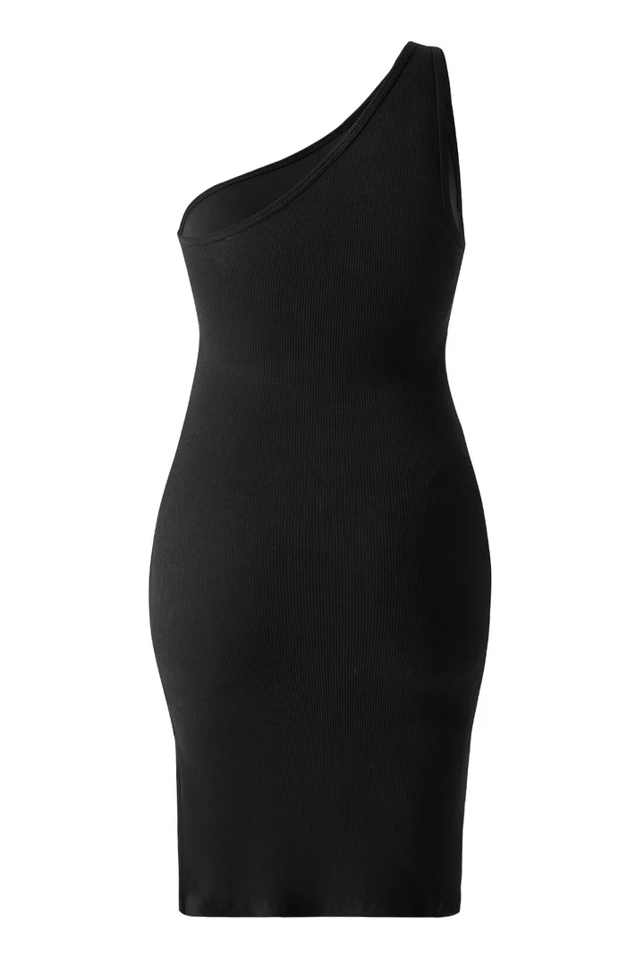 Threaded One Shoulder Mini Dress With Built—In Shapewear