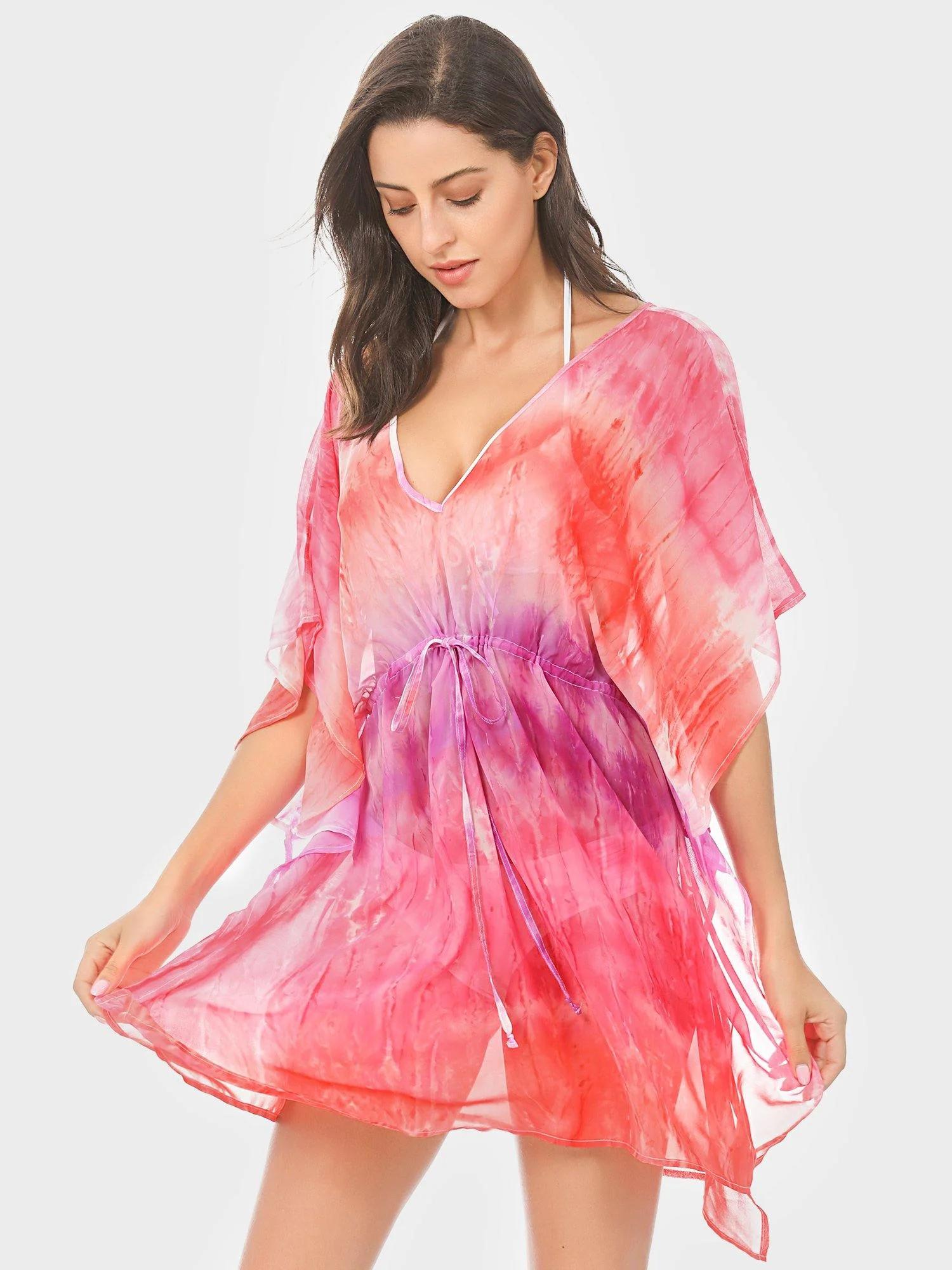 Pink Print Kimono Swim Cover Up