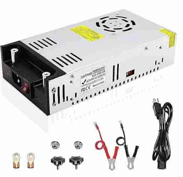 Fuente de alimentación de 24 V 24 V 15 A Convertidor de CA a CC de 360 W Transformador de 110 V / 120 V a 24 V Controlador LED Ventilador de enfriamiento inteligente diseñado para tiras de LED, CCTV y dispositivos de automóviles (DC24V, 24V-15A-360W)