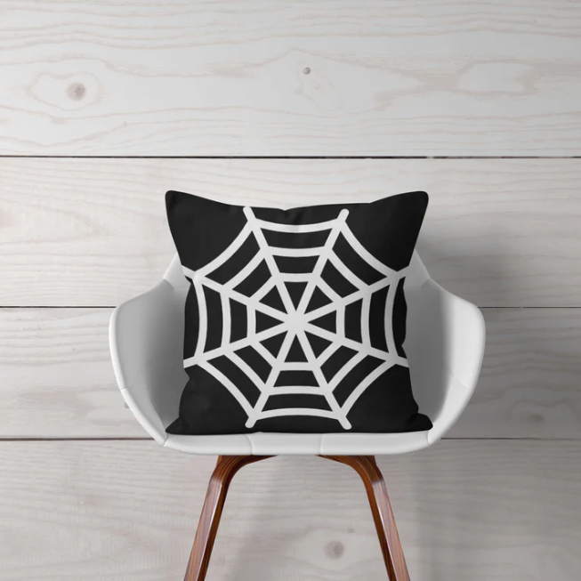 Black with White Spider Web—Pillow Cover