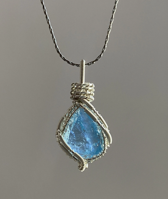 copper crystal necklace-Natural Aquamarine