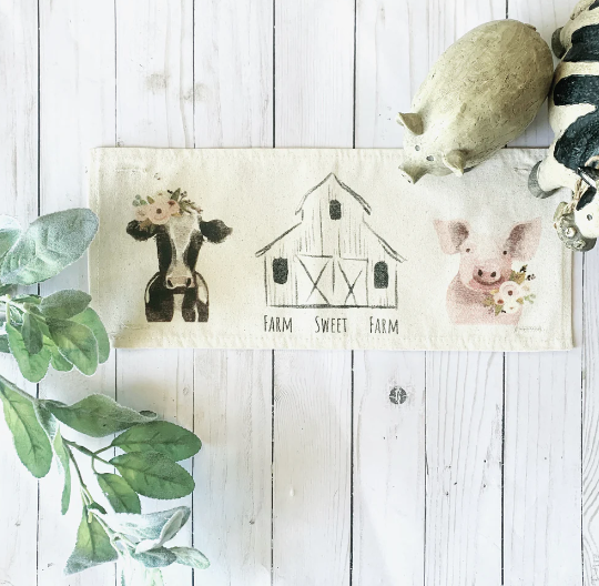 Neutral Panel: Spring, Summer; Vintage Old Barn Water Color Art Farm Sweet Farm Animals Cow Pig Ranch