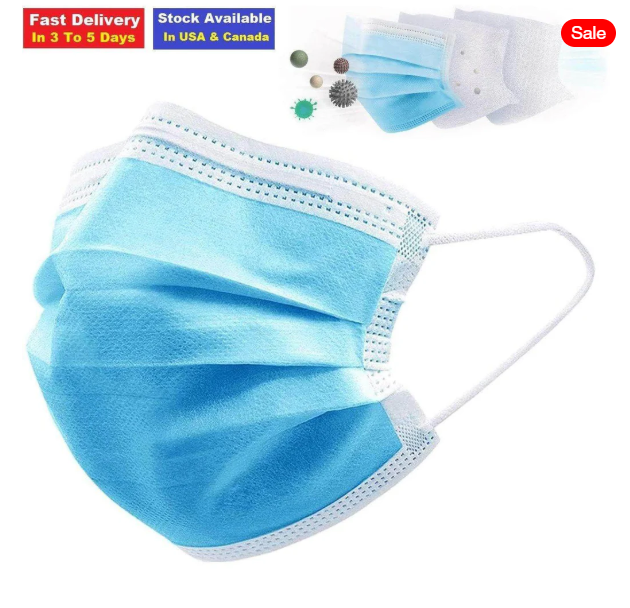 3-Ply Disposable Face Mask (50 Masks), Fast Shipping