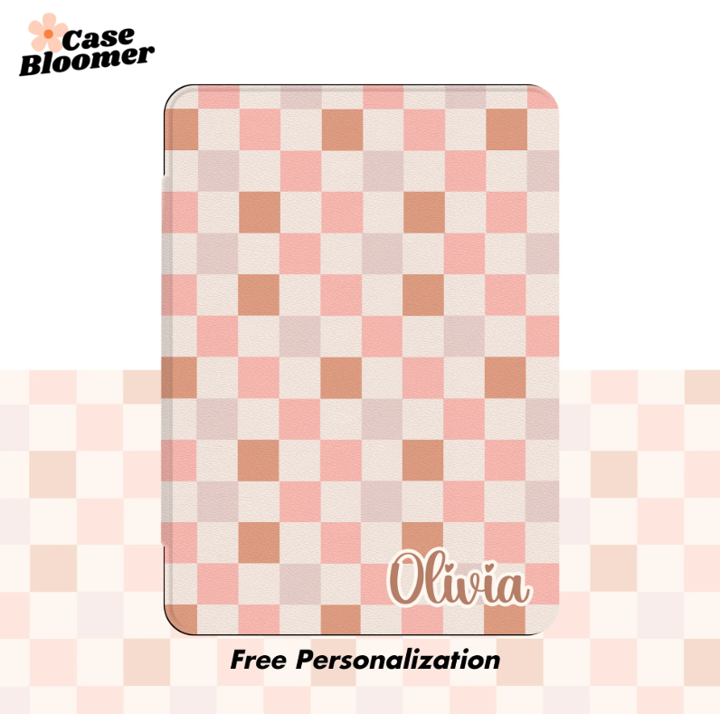Pink Checkerboard Kindle Paperwhite Case, Kobo, Free Personalization