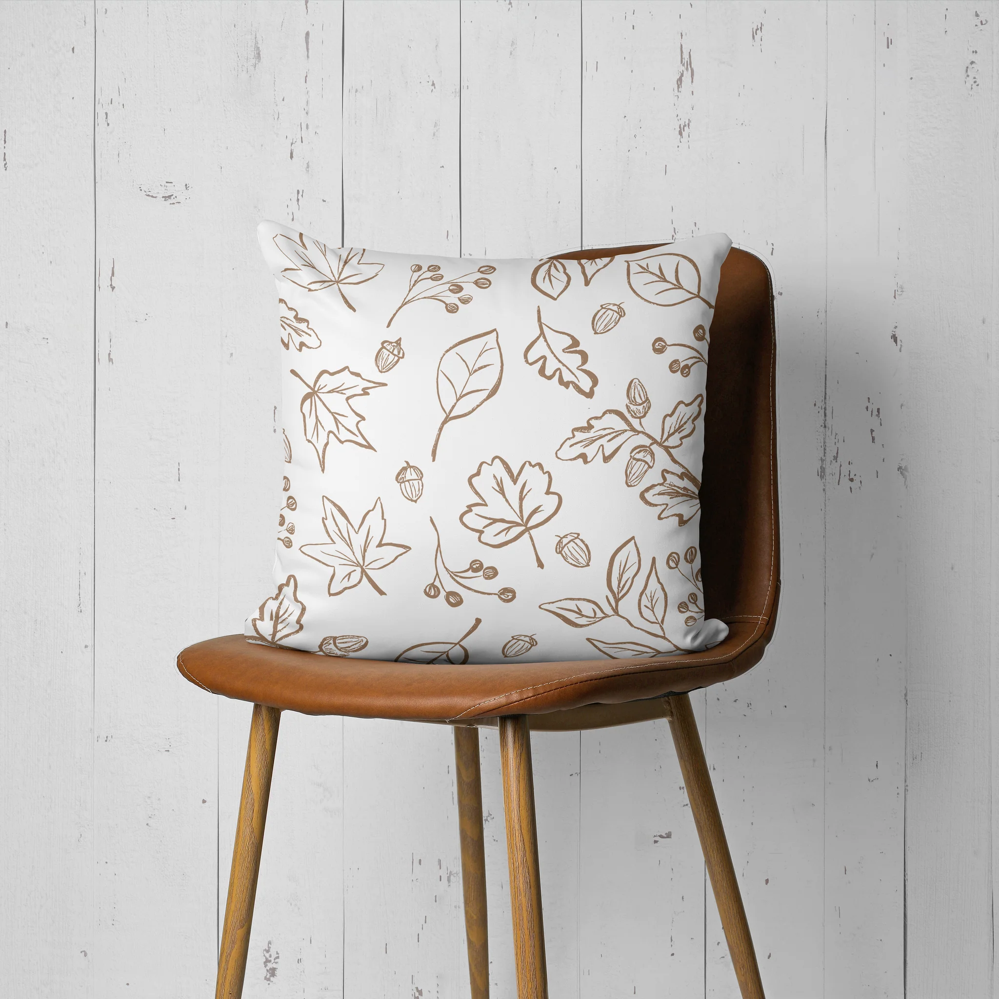 Hand—drawn Fall Leaves—Pillow Cover