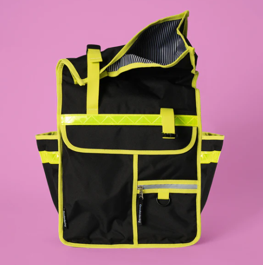 Neon rolltop backpack black pannier bike bag
