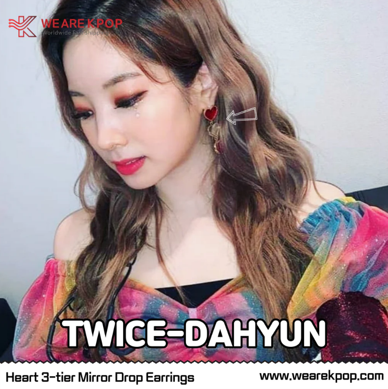 heart 3 level mirror drop earring twice dahyun kimeuiyoung 925 sterling silver