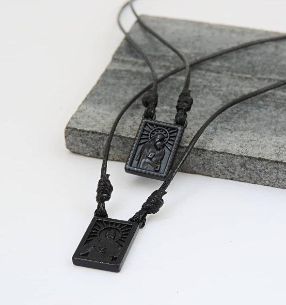 Male Scapular with Cord in 5 colors of Pendant Black, Silver, Vintage Gold, Gold, Graphite Scapular - Men's Necklace - Male Jewelry