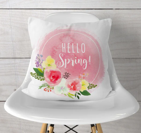  Watercolor— HELLO Spring!—Pillow Cover