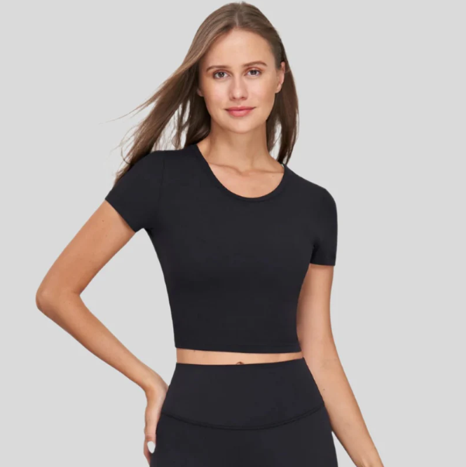 Stella Round Neck Active Crop Top - Black