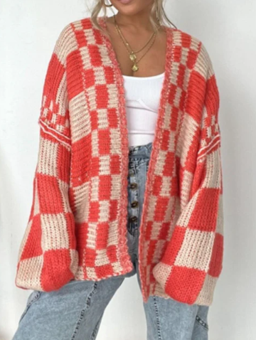 Plaid Open Front Long Sleeve Cardigan