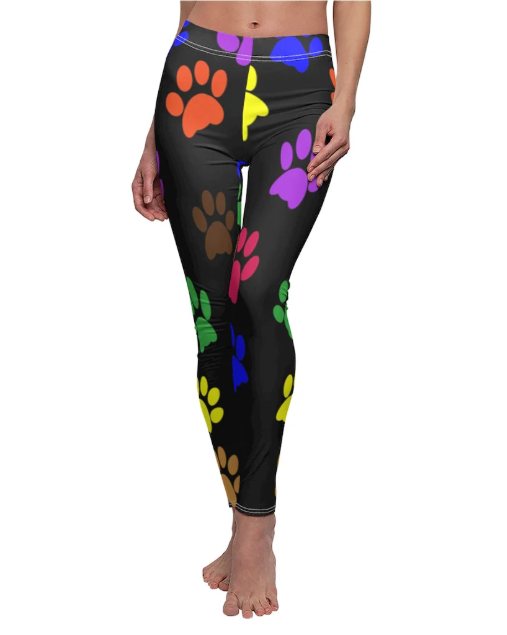 Colorful Paw Print Casual Leggings - Black