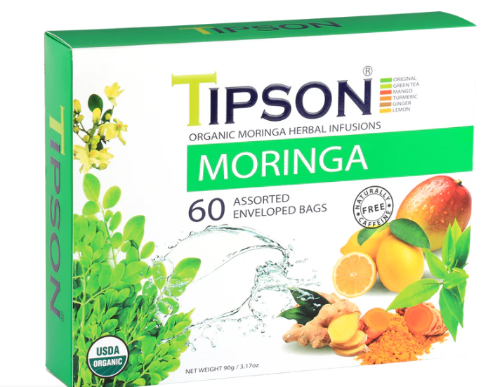 Tipson Organic Moringa Assorted - 60 Enveloped Tea Bags