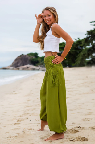 Olive Green Crystal Pants