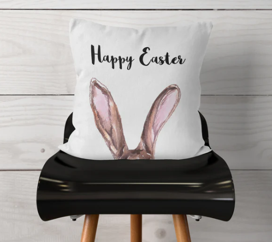 Watercolor— Easter Bunny Ears—Pillow Cover