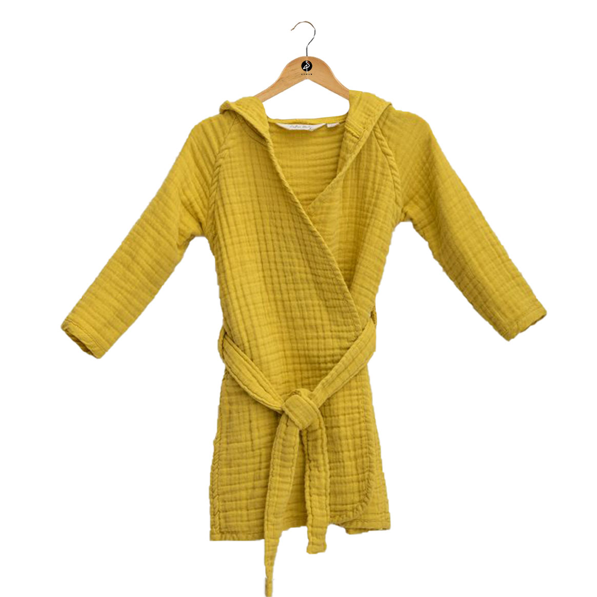 Best quality organic cotton 4-ply muslin kids bathrobe – Mustard