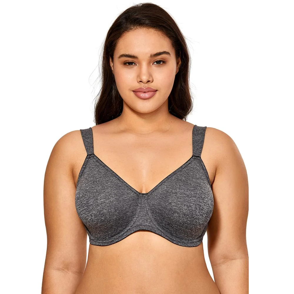 Tiana Smooth Unlined Underwire Minimizer Bra| C — F Cup | Charcoal Heater — Burgundy