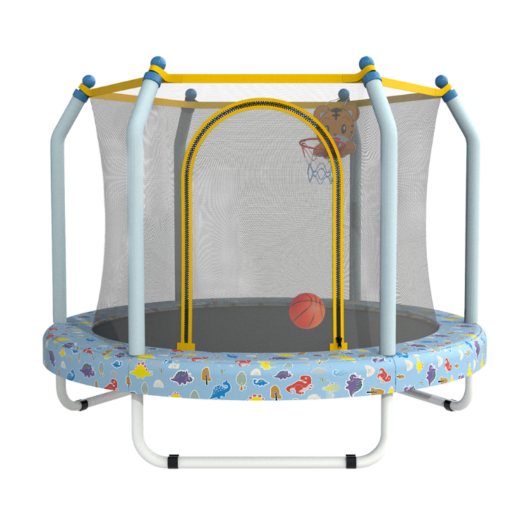 55in Toddler Trampoline with Net Enclosure, Basketball Hoop