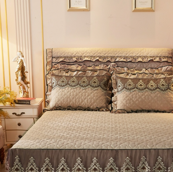 Quilted Lace Bed Skirt with Embroidery