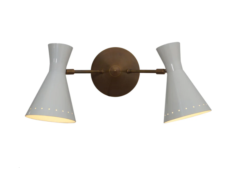 double shade brass articulated arm wall lamp