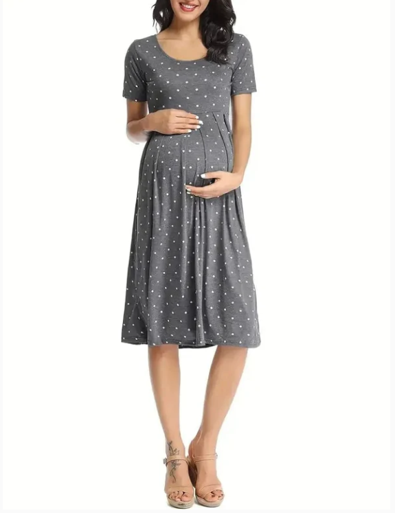Maternity Short Sleeve Crew Neck, Striped Dress