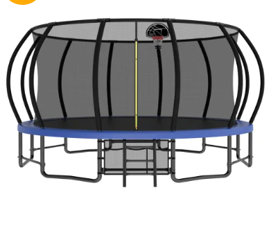 TD16 Trampoline – 16ft Trampoline with Enclosure, Basketball Hoop (Pumpkin Shape)