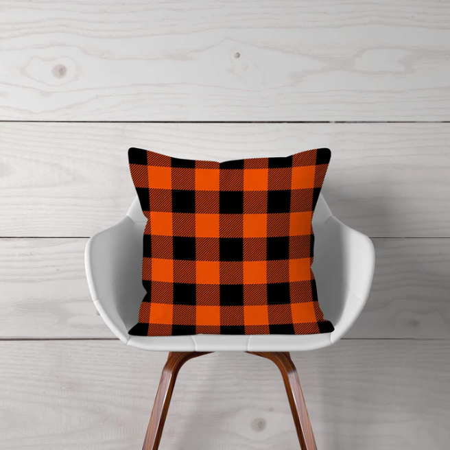 Orange & Black Plaid—Pillow Cover