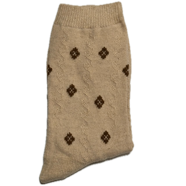 Brown Diamonds on Beige Warm Luxury Wool & Angora Socks (Women's)