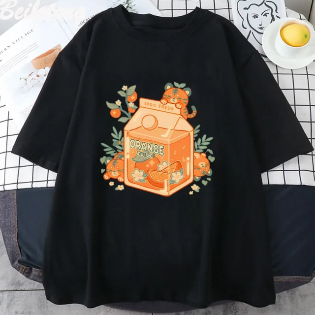 Kawaii tiger orange juice t shirt