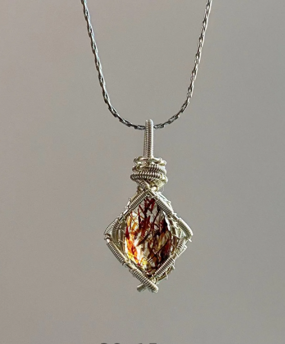 Copper crystal necklace-Rutilated Quartz