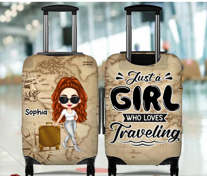 Personalized Just a Girl Who Loves Traveling Luggage Cover, Gift For Her