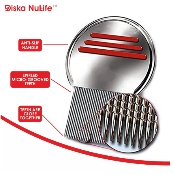 Diska Nulife Nit Free Lice Comb | Professional Stainless Steel Louse and Nit Comb - Colors May Vary