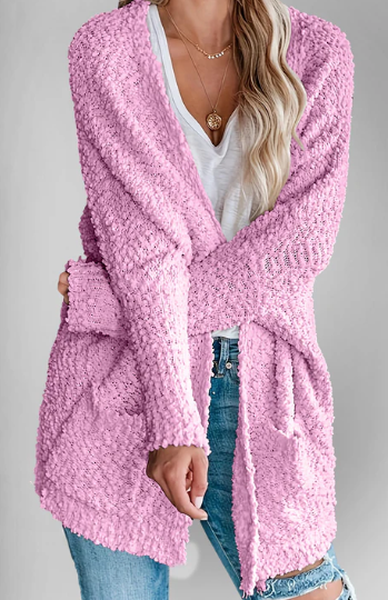 Double Take Pocketed Open Front Long Sleeve Cardigan