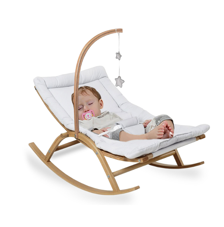 Wooden Baby Bouncer With Organic White Cushion