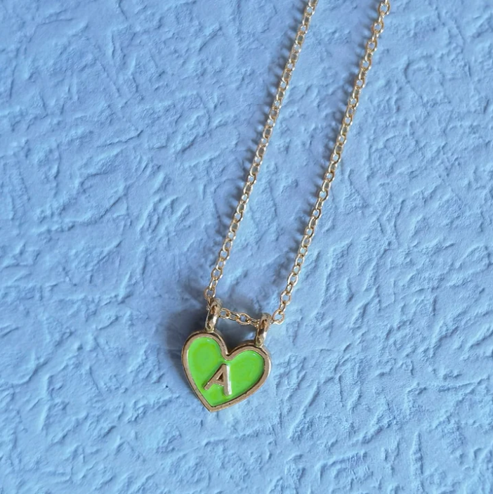 Enamel Heart Initial Necklace