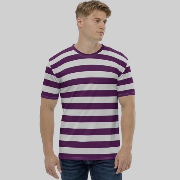 Camiseta de rayas moradas y blancas para hombre